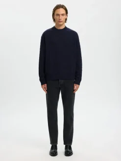 Selected K Philip LS Knit Relaxed Crew Neck, Sky Captain