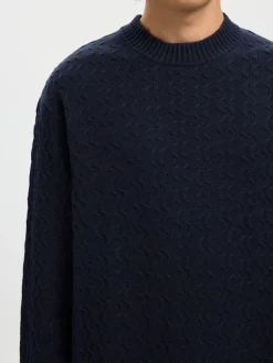 Selected K Philip LS Knit Relaxed Crew Neck, Sky Captain