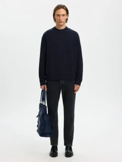 Selected K Philip LS Knit Relaxed Crew Neck, Sky Captain
