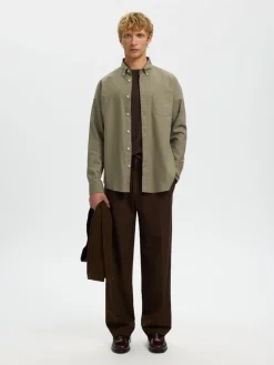Selected kauluspaita K SLMREGCOLE RICK-OX SHIRT LS, vetiver