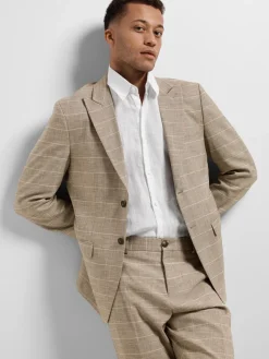 Selected Miesten Bleiseri, SLIM OASIS SAND CHECK NOS Ruskea Ruutu