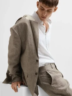 Selected Miesten Bleiseri, REGULAR WILL LINEN BLZ NOS Keskiruskea