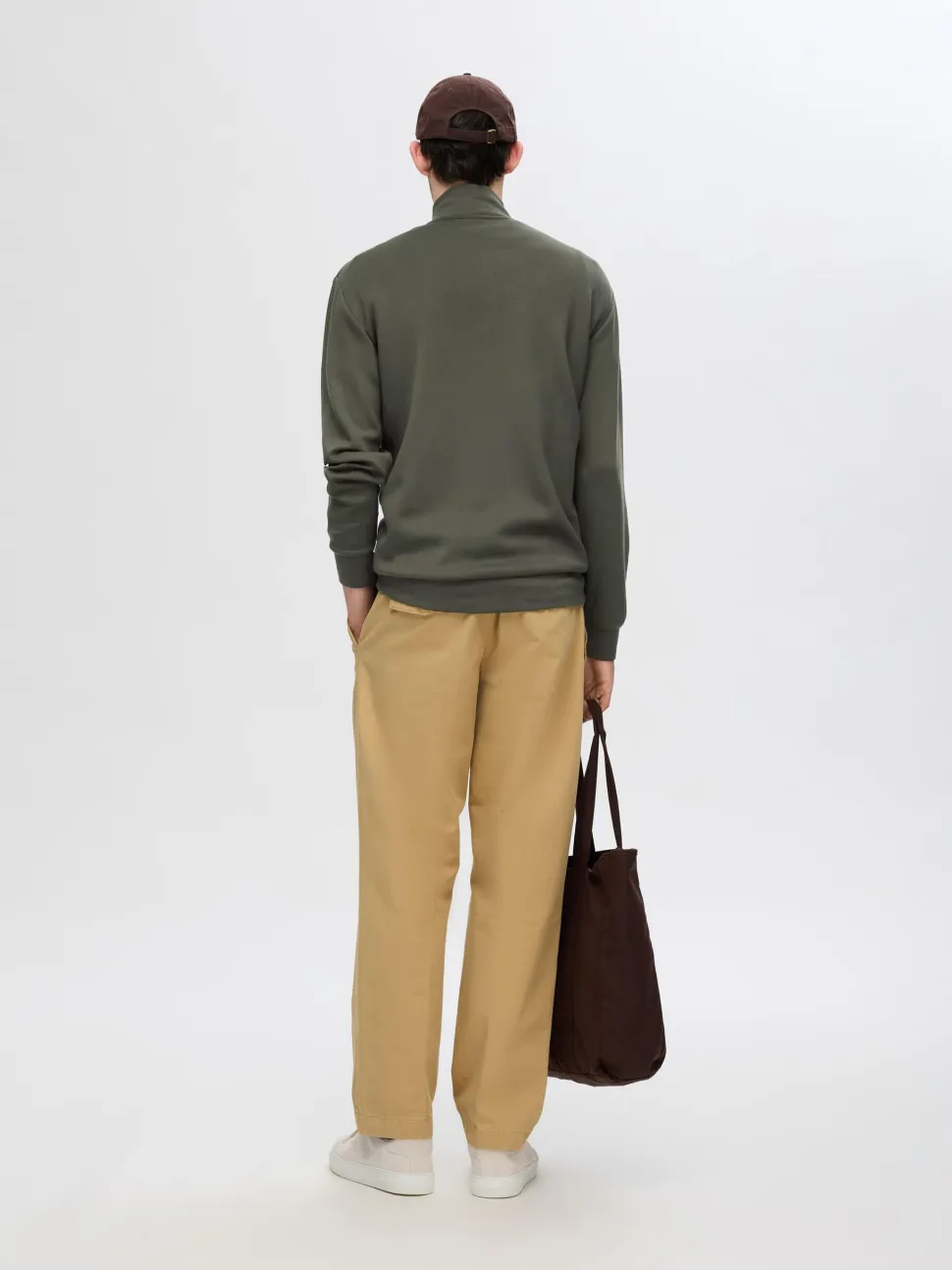 Selected miesten collegepusero, MANUEL SOFT ZIP HIGH NEW SWEAT Armeijanvihreä