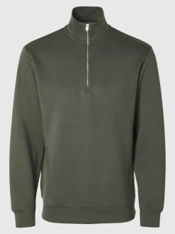Selected miesten collegepusero, MANUEL SOFT ZIP HIGH NEW SWEAT Armeijanvihreä