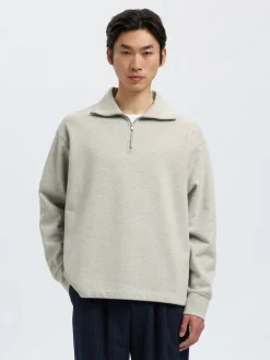 Selected miesten collegepaita K ARON LS Half Zip Sweat, vaaleanharmaa