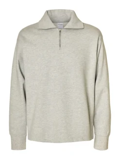 Selected miesten collegepaita K ARON LS Half Zip Sweat, vaaleanharmaa
