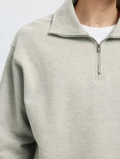 Selected miesten collegepaita K ARON LS Half Zip Sweat, vaaleanharmaa