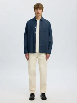 Selected miesten farkkupaita REG CARLO DENIM LS SHIRT NOOS, Dark Blue Denim