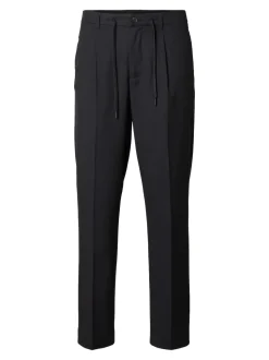 Selected miesten housut, REG TAPRED LEROY PLEAT Musta