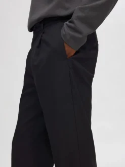 Selected miesten housut, REG TAPRED LEROY PLEAT Musta