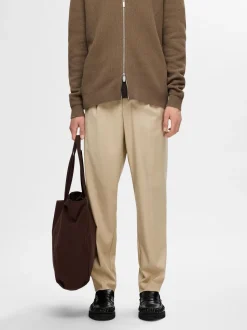 Selected miesten housut, REG TAPRED LEROY PLEAT Beige