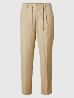 Selected miesten housut, REG TAPRED LEROY PLEAT Beige