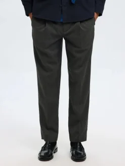 Selected miesten housut, REG TAPRED LEROY PLEAT Dark Grey Melange