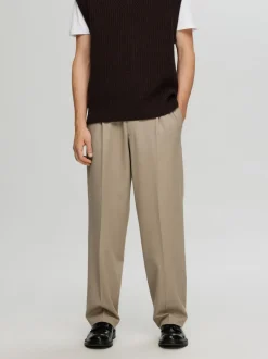 Selected miesten housut, SLH LOOSE FINN FLEX PANTS Beige