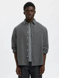 Selected miesten kauluspaita, REG NOAH BRUSHED TWIST SHIRT Gray Flannel Twisted Blac