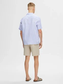 Selected Miesten Kauluspaita, K RELAX NEW LINEN SS RESORT Raidallinen Sininen