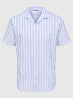 Selected Miesten Kauluspaita, K RELAX NEW LINEN SS RESORT Raidallinen Sininen