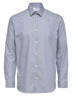 Selected Miesten Kauluspaita ETHAN SLIM Raidallinen Sininen