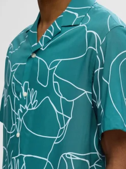 Selected Miesten Kauluspaita, RELAX RAJESH SS AOP Vihreä Kuosi