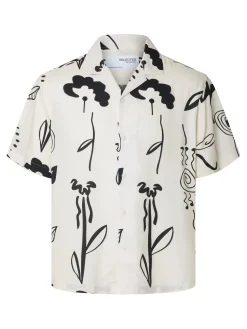 Selected Miesten Kauluspaita, RELAX RAJESH SS AOP Valkopohjainen Kuosi