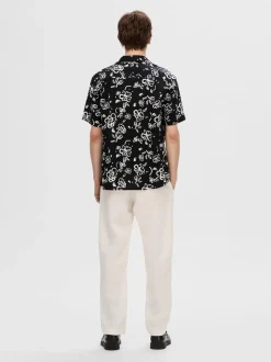 Selected Miesten Kauluspaita, K RELAX NEW LINEN SS RESORT Mustavalkoinen