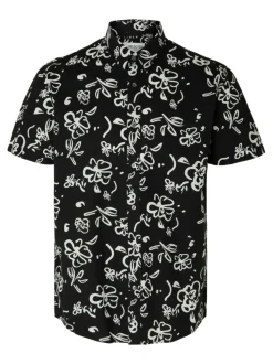 Selected Miesten Kauluspaita NEW LINEN SHIRT Musta