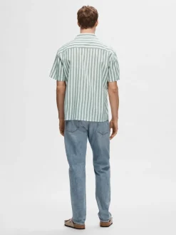 Selected Miesten Kauluspaita, K RELAX NEW LINEN SS RESORT Raidallinen Vihreä
