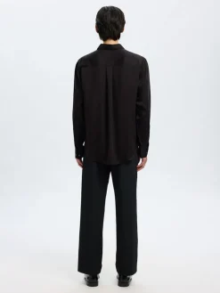 Selected miesten kauluspaita SLHRLXCHARLIE TENCEL SATIN LS SHIRT, musta