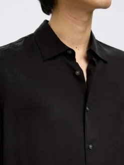 Selected miesten kauluspaita SLHRLXCHARLIE TENCEL SATIN LS SHIRT, musta