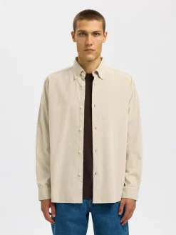 Selected Miesten Kauluspaita K REG DANNI CORD BD LS SHIRT Moonstruck