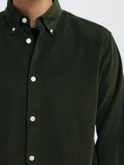 Selected Miesten Kauluspaita K REG DANNI CORD BD LS SHIRT Deep Forest