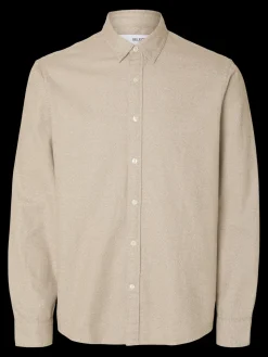 Selected miesten kauluspaita, REG NOAH BRUSHED TWIST SHIRT Egret Twisted Chinchilla