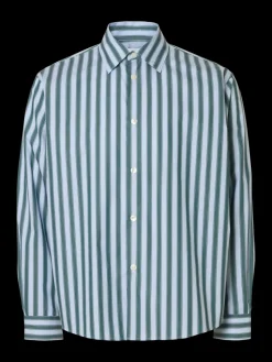 Selected miesten kauluspaita, SLHRLXHENRIC STRIPE LS SHIRT Dark Green Multi Stripes