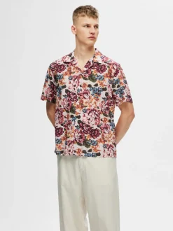 Selected, Miesten Kauluspaita, Relax Floral Shirt Ss Aop Punainen Kuosi