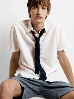 Selected Miesten Kauluspaita, NEW LINEN SHIRT SS NOS Valkoinen