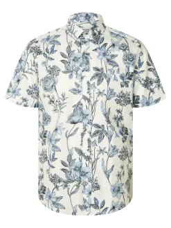 Selected miesten lyhythihainen kauluspaita, REG ETHAN AOP SS SHIRT Sininen Kuosi