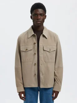 Selected miesten nahkatakki SLHTHOM SUEDE OVERSHIRT NOOS, Desert Taupe
