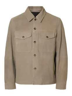 Selected miesten nahkatakki SLHTHOM SUEDE OVERSHIRT NOOS, Desert Taupe