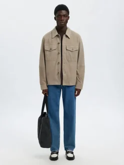 Selected miesten nahkatakki SLHTHOM SUEDE OVERSHIRT NOOS, Desert Taupe