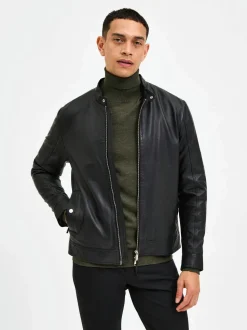 Selected miesten nahkatakki, ARCHIVE CLASSIC LEATHER JACKET Musta