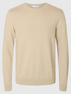 Selected miesten neule BERG CREW NECK OATMEAL Hiekka