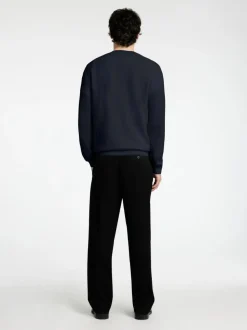 Selected miesten neule, MORA LS KNIT STRUCTURE CREW NECK Tummansininen