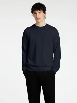 Selected miesten neule, MORA LS KNIT STRUCTURE CREW NECK Tummansininen