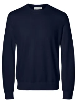 Selected miesten neule, MORA LS KNIT STRUCTURE CREW NECK Tummansininen