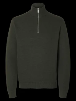 Selected Miesten Neulepusero, DANE LS KNIT STRUCTURE HALF ZIP Deep Forest
