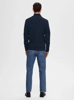 Selected Miesten Neulepusero, DANE LS KNIT STRUCTURE HALF ZIP Tummansininen