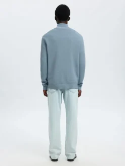 Selected Miesten Neulepusero DANE LS KNIT STRUCTURE HALF ZIP, Dusty Blue