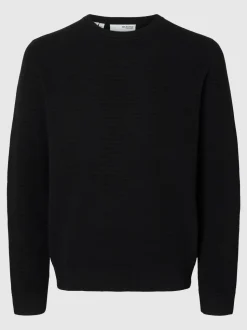 Selected Miesten Neulepusero, ROSS LS KNIT STRUCTURE NOS ORGANIC COTTO, musta