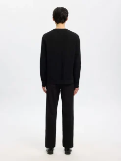 Selected Miesten Neulepusero, ROSS LS KNIT STRUCTURE NOS ORGANIC COTTO, musta