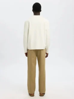 Selected miesten neulepusero, MIKE LS KNIT RELAXED MOCK NECK Egret